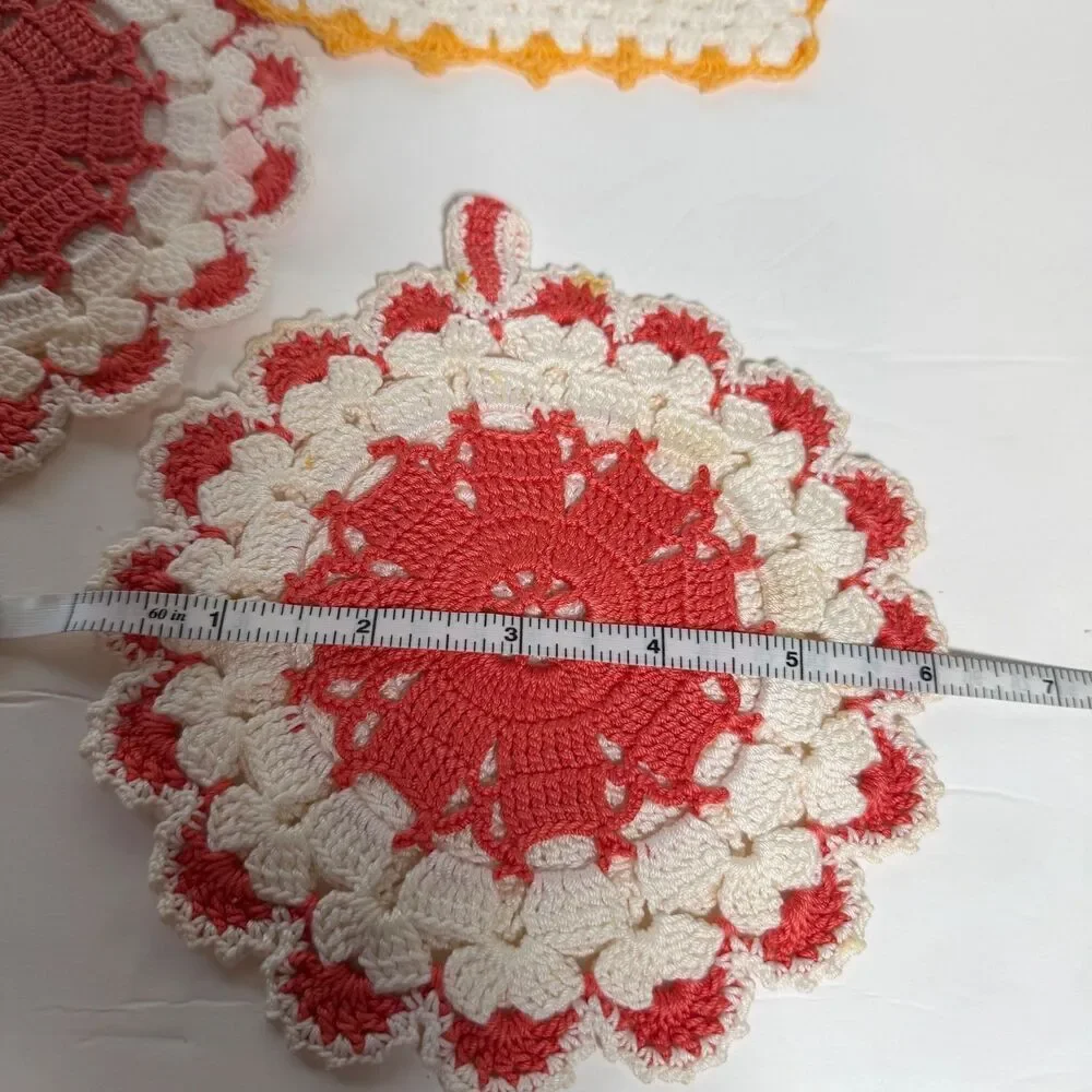 Vintage Handmade Crocheted Potholders Trivets Lot of 9 Floral Retro Kitchen Deco